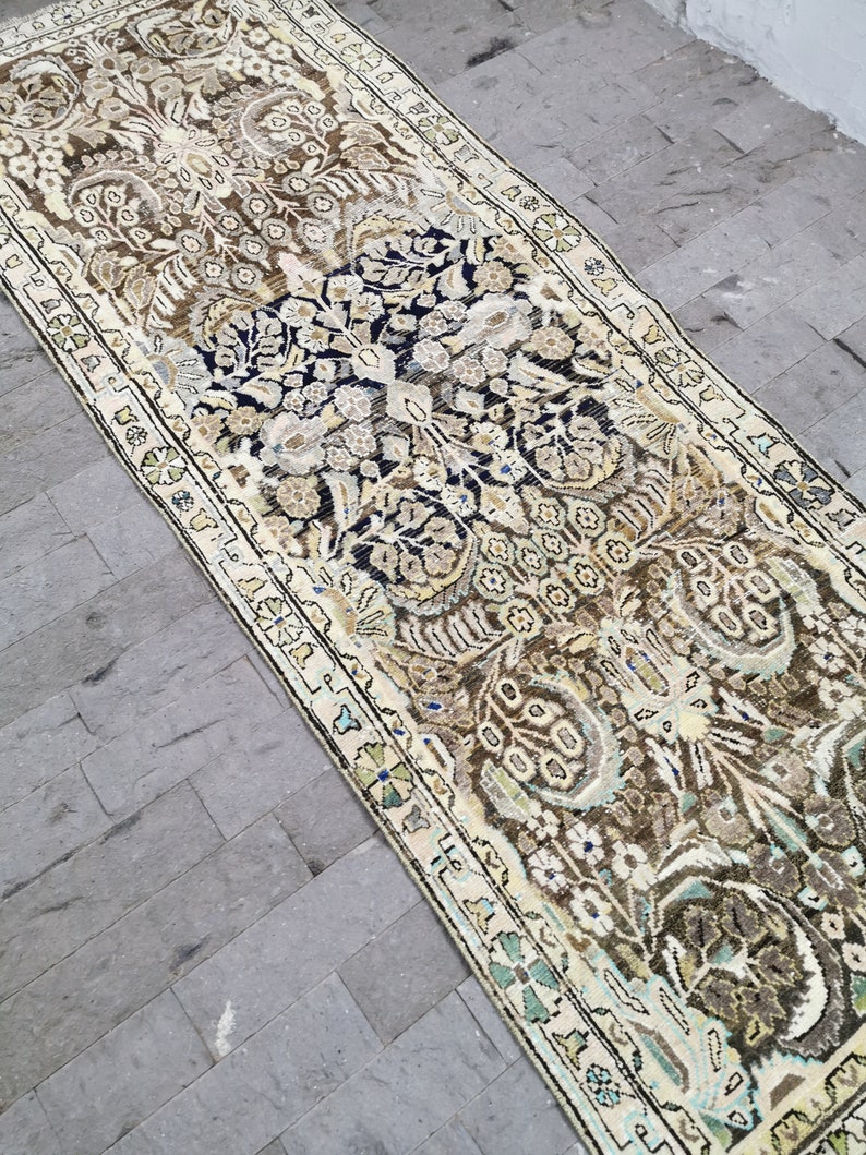 Persian Rug 3.6x9.6ft Green Runner Rug Turkish Oushak Rug Etsy