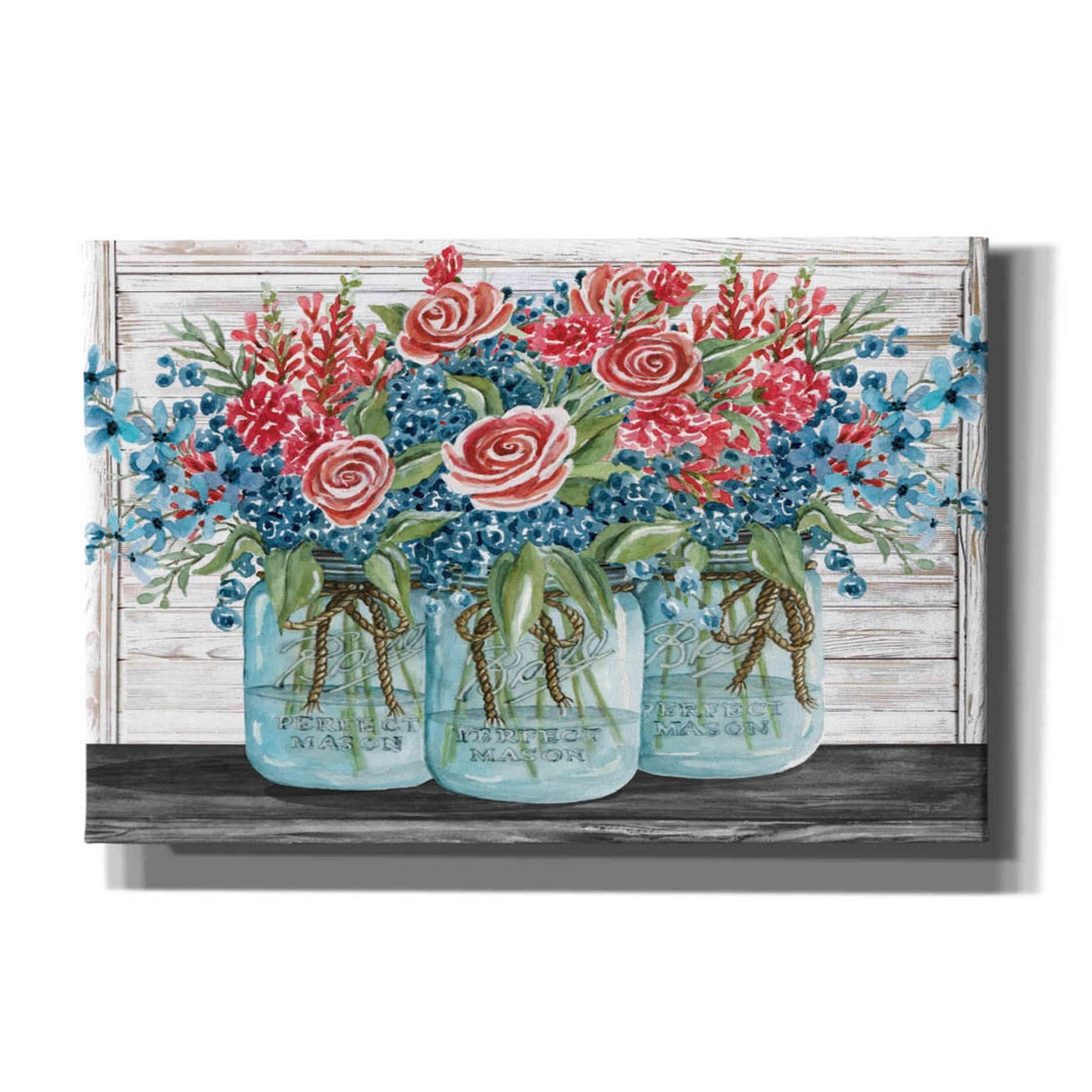Red, White & Blue Jars With White Flowers by Cindy Jacobs, Canvas Wall ...