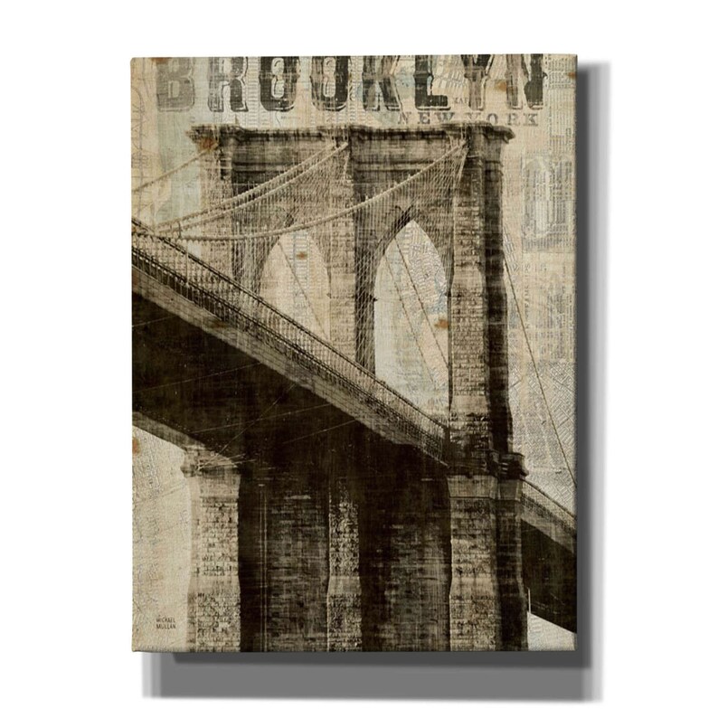 Giclee Canvas Wall Art /'Vintage NY Brooklyn Bridge/' by Michael Mullan