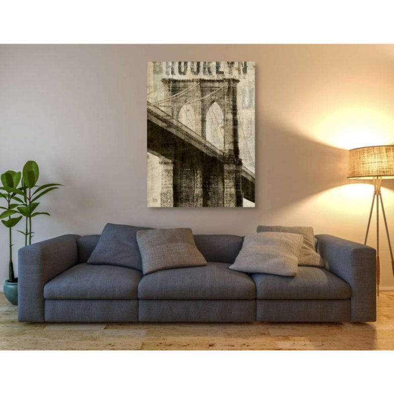 Giclee Canvas Wall Art /'Vintage NY Brooklyn Bridge/' by Michael Mullan