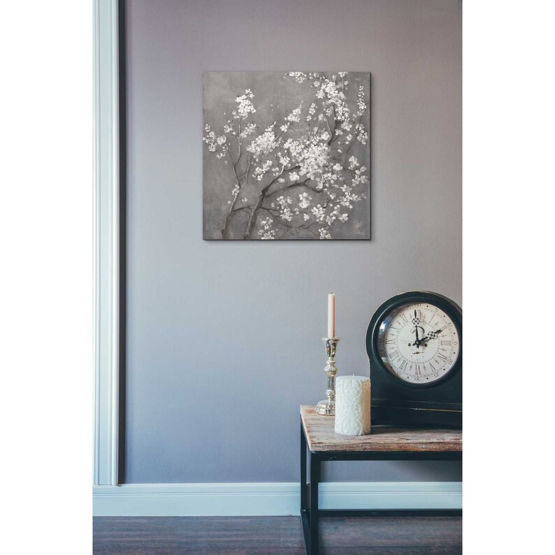 White Cherry Blossom I on Grey by Danhui Nai Canvas Wall Art Etsy