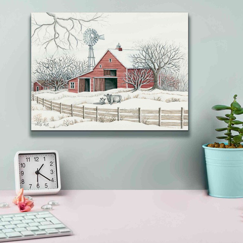 Winter Barn With Windmill by Cindy Jacobs Canvas Wall Art | Etsy