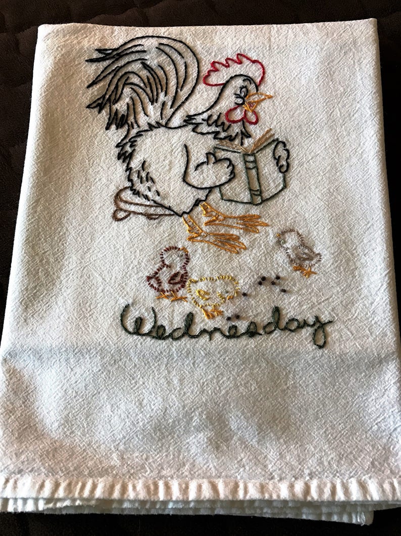 Hand Embroidered Chicken Flour Sack Cotton Towels Seven Days a Etsy