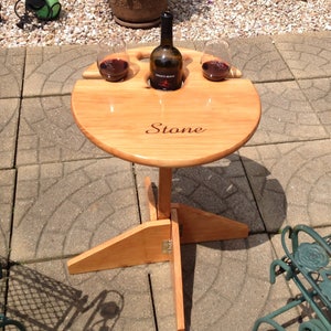 Handmade outdoor wine table &stand, personalized birthday gift, portable/folding, best gift for anniversary, retirement, Mother's day, patio