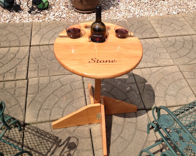 Handmade outdoor wine table &stand, personalized birthday gift, folding table, anniversary, retirement, Christmas gift, patio