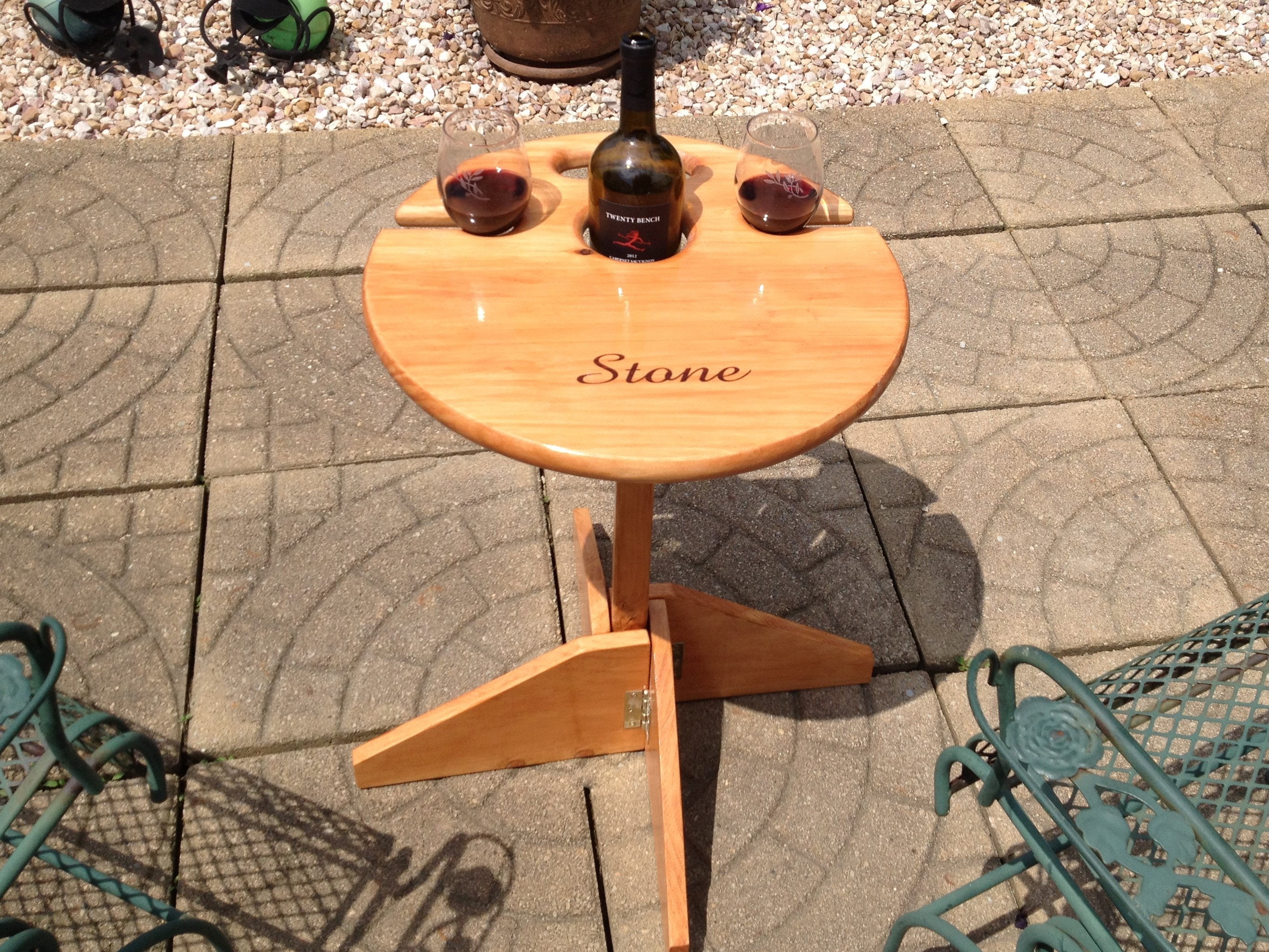 Handmade outdoor wine table &stand, personalized birthday gift, folding table, anniversary, retirement, Christmas gift, patio