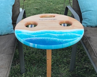 Epoxy Beach Art folding/portable handmade beach table, personalized Mother's Day gift, beach gift, Retirement gift, vacation home gift
