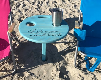 Handmade Beach Table, personalized gift, unique gift, beach gift, drink holder, anniversary, vacation, personalized Birthday gift,Retirement