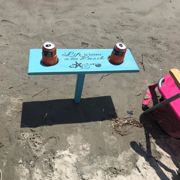 Beach Table: wooden handmade folding drink holder, birthday gift, vacation gift, beach-lover gift, personalized gift, RV, gift for couple