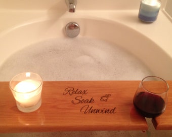 Personalized Birthday gift, Bathtub Tray, wood bath caddy, wine holder, spa bathroom decor, gift for wine-lover, gift for mom, anniversary