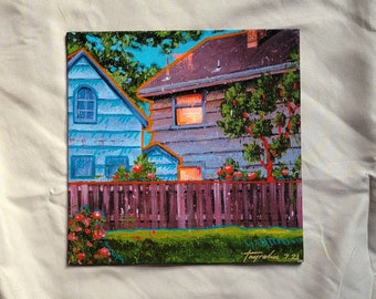 Original Acrylic Painting - "Play House" // Suburban Landscape