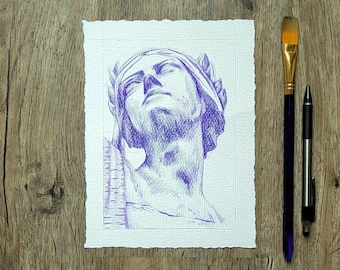 Fine Art Giclee Print - Stone Statue Drawing