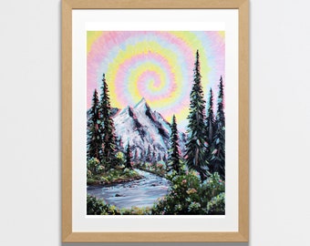 Psychedelic Bob Ross - Fine Art Print - Surreal Landscape Artwork