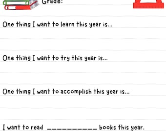 Back to school goals, goal setting, school year goals, learning goals, reading goals, back to school worksheet