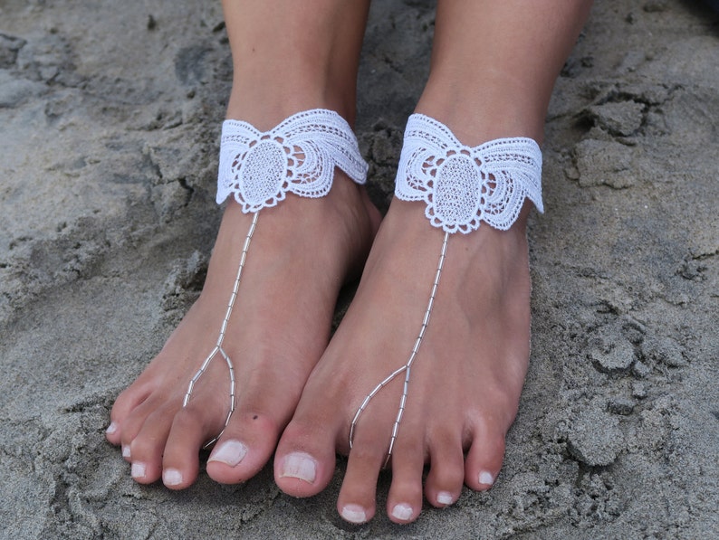 White Lace Little Wings Barefoot Sandal Beach Wedding | Etsy