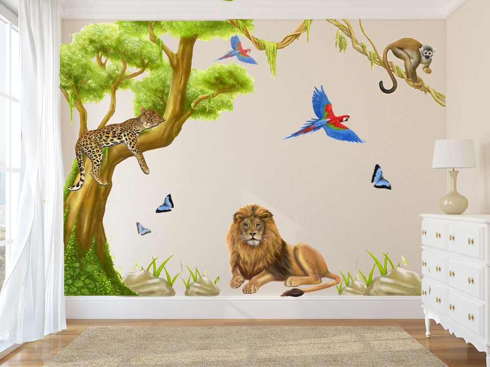 Jungle mural Jungle Decals Jungle wall decal lion decal Etsy