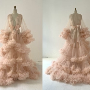 Free Size Blush Pink Tulle Maternity Robe for Photo Shoot/Tulle Maternity Dress/Baby Shower Dress/Photography Dress/Maternity Gown