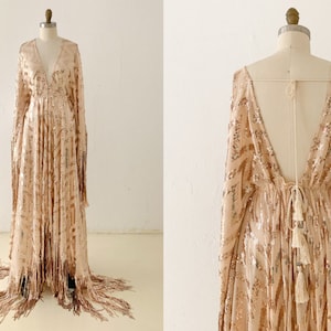 Free Size Champagne Frill Sequin Maternity Dress for Photo Shoot/Plus Size Maternity Gown/Baby Shower Dress/Boho Photography Dress