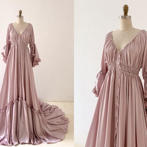 Mauve Satin Maternity Dress for Photo Shoot/Boho Maternity Gown/Baby Shower Dress/Photography Dress