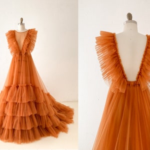 Backless Tulle Maternity Dress for Photo Shoot/Tulle Maternity Gown/Baby Shower Dress/Photography Dress with Open Slit