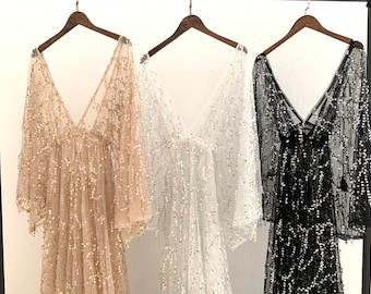 Ready to Ship Free Size Gold/Champagne Sequin Maternity Dress for Photo Shoot/Plus Size Maternity Gown/Baby Shower Dress/Photography Dress