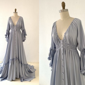 Blue Satin Maternity Dress for Photo Shoot/Boho Maternity Gown/Baby Shower Dress/Photography Dress