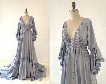 Blue Satin Maternity Dress for Photo Shoot/Boho Maternity Gown/Baby Shower Dress/Photography Dress