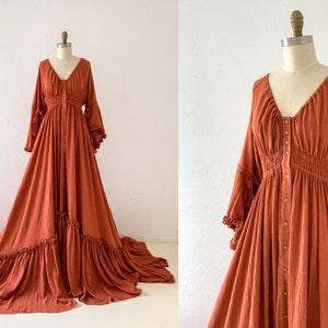 Rust Linen Maternity Dress for Photo Shoot/Boho Maternity Gown/Baby Shower Dress/Photography Dress