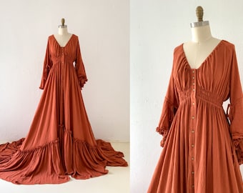Rust Linen Maternity Dress for Photo Shoot/Boho Maternity Gown/Baby Shower Dress/Photography Dress