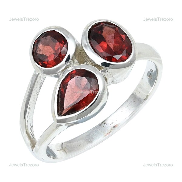 Valuable Garnet Ring, Gemstone Ring, Red Band Ring, 925 Sterling Silver Jewelry, Wedding Anniversary Gift, Ring For Her