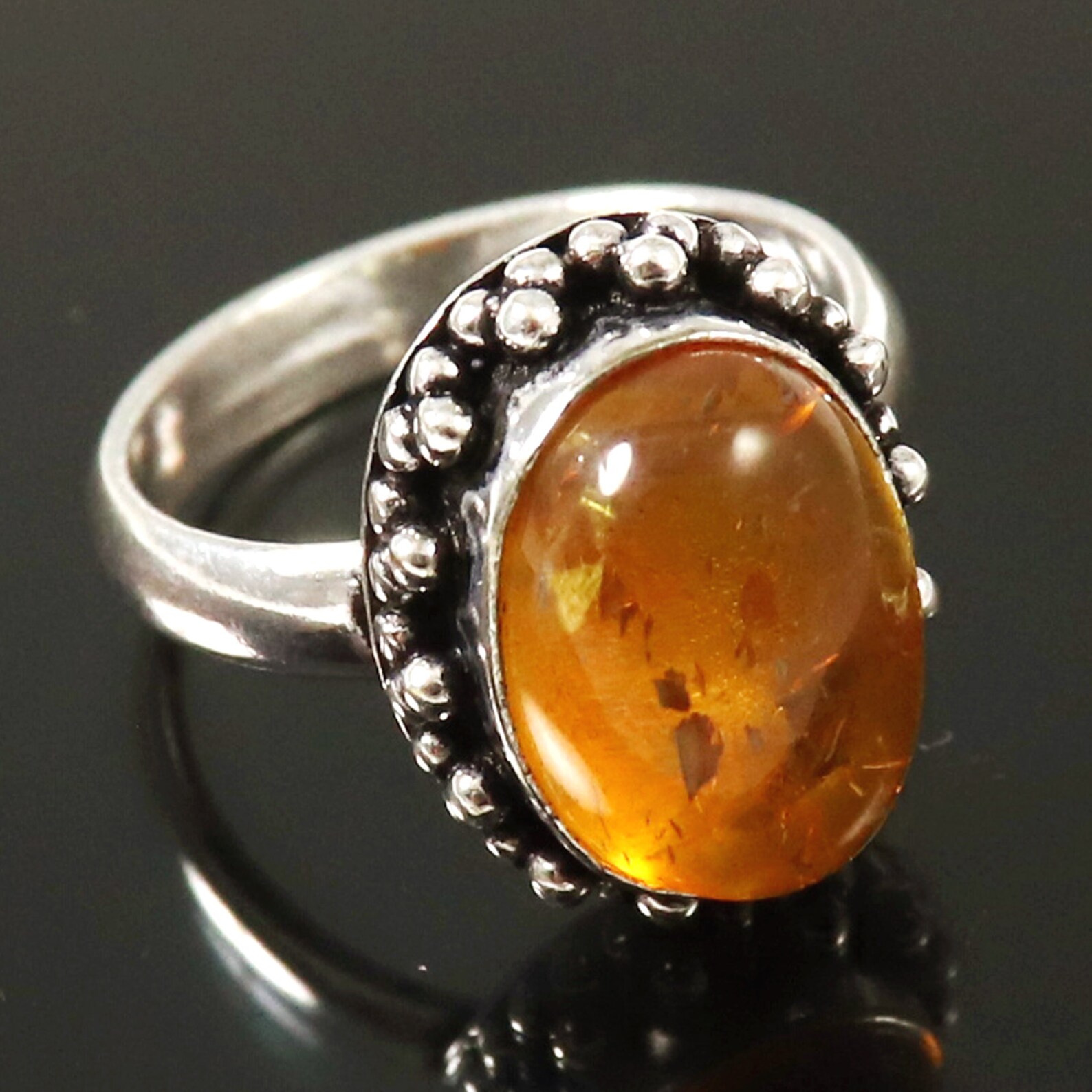 Amber LabCreated Oval Shape Gemstone Ring Handmade Solid 925 Etsy