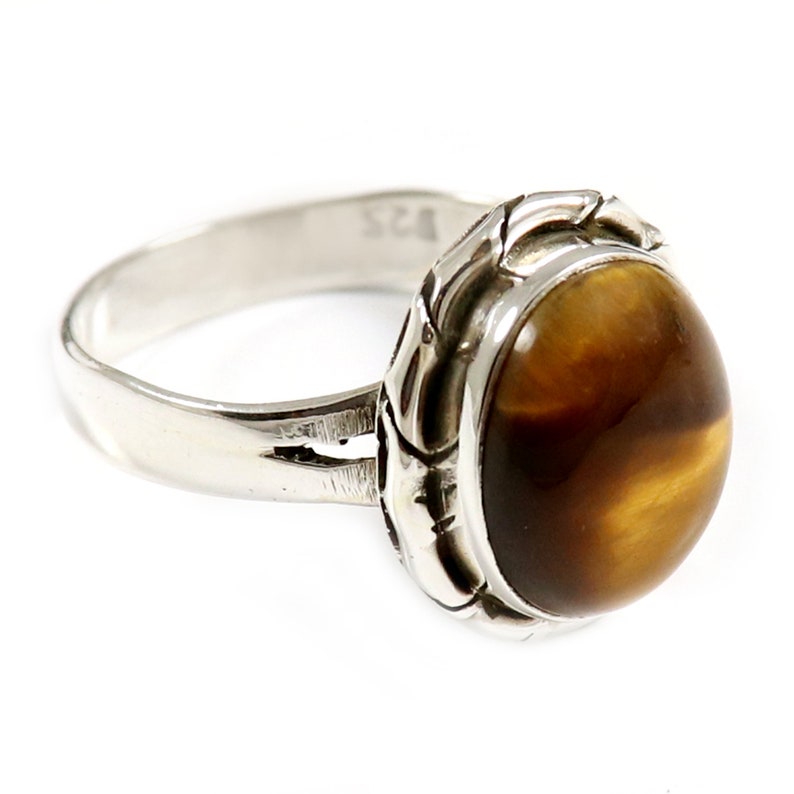 Tiger Eye Solid 925 Sterling Silver Solitaire Ring Oval Shape Natural Gemstone Handmade Vintage Jewelry All Size Ring GESR-203A