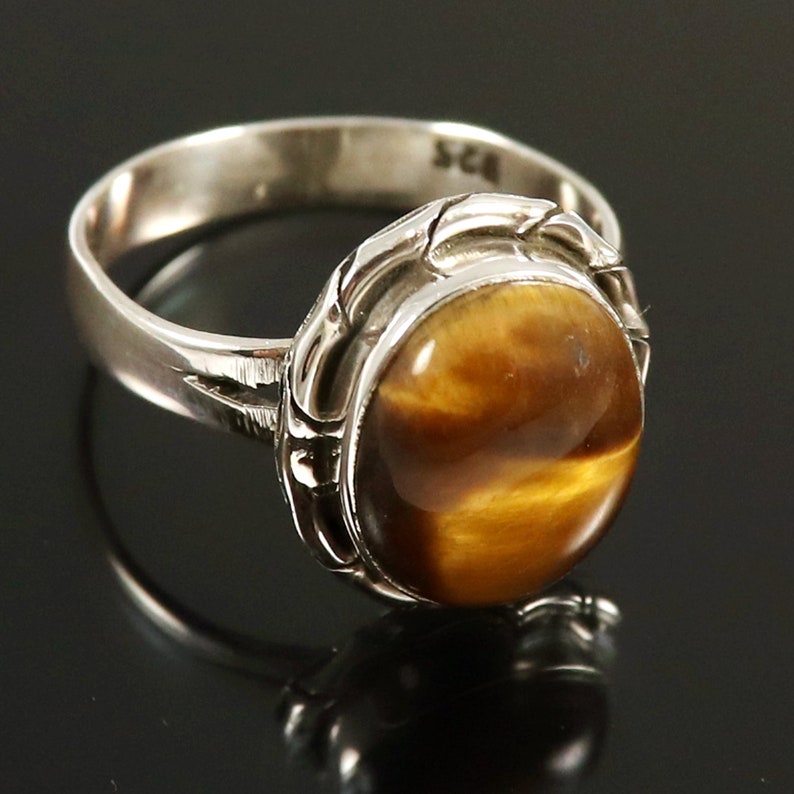 Tiger Eye Solid 925 Sterling Silver Solitaire Ring Oval Shape Natural Gemstone Handmade Vintage Jewelry All Size Ring GESR-203A