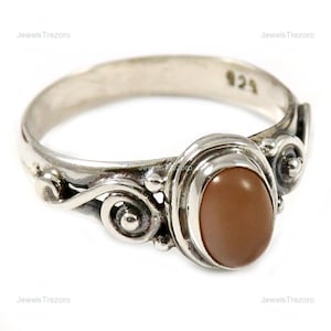 Handcrafted Peach Moonstone Ring: Sterling Silver Gemstone Jewelry