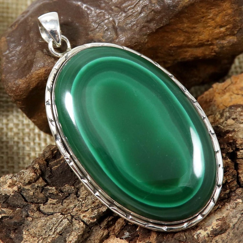 Silver Pendant Jewelry Natural Malachite Gemstone Cabochon Solid 925 Sterling Handcraft Jewellry Necklaces PH-48