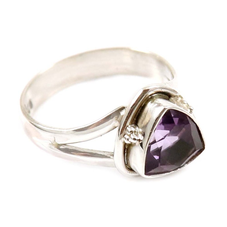 Vintage /& Birthstone Ring Natural Amethyst Trillion Shape Gemstone US-6.5 RC-57 Handmade Solid 925 Sterling Silver Ring Jewelry