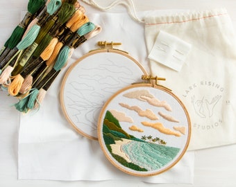 Hidden Beach Embroidery Kit. DIY Embroidery Pattern and Kit. Tropical Vacation Island Design. DIY Craft.