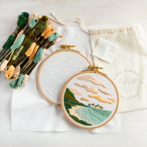 Hidden Beach Embroidery Kit. DIY Embroidery Pattern and Kit. Tropical Vacation Island Design. DIY Craft.