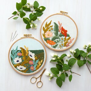 Meadows Collection Bundle. Four Embroidery Patterns. DIY Craft. Hoop Art. Colorful Embroidery Designs. Abstract Embroidery. Floral Landscape image 2