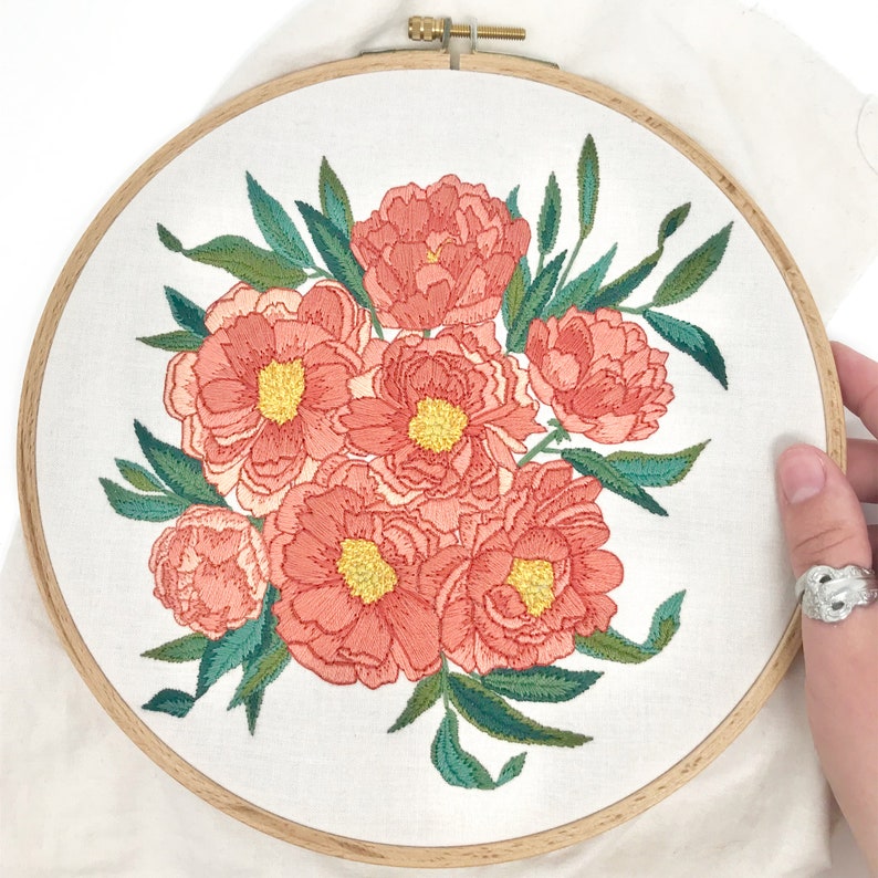 Peony Embroidery Pattern. DIY Craft Embroidery. Stitch Craft. Etsy