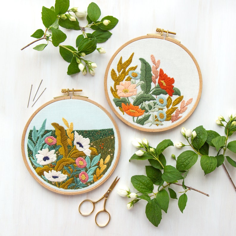 Wildflower Embroidery Kit With Meadow Background. DIY Etsy