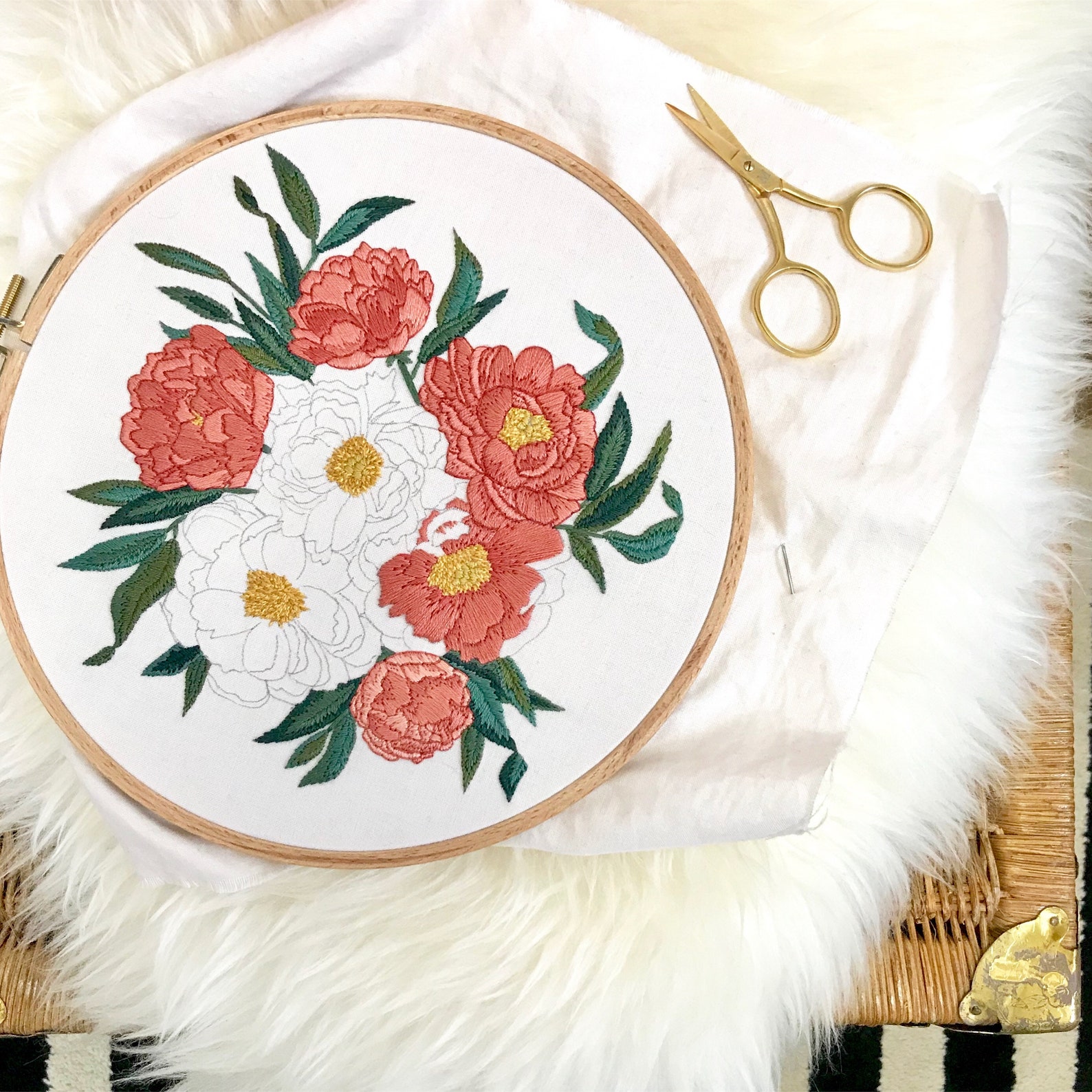 Peony Embroidery Pattern. DIY Craft Embroidery. Stitch Craft. Etsy