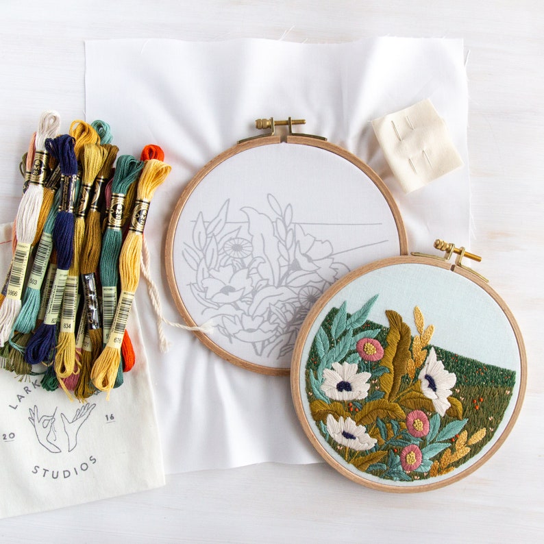 Wildflower Embroidery Kit With Meadow Background. DIY Etsy