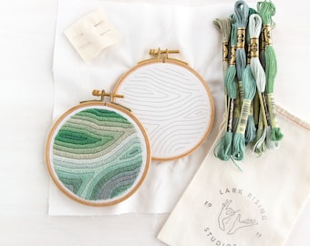 Lagoon Marbled Embroidery Kit and PDF Pattern. DIY Craft Kit. Embroidery Supplies. Beginner Embroidery.