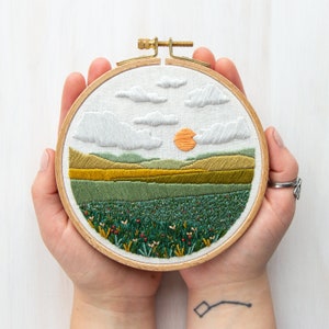 Mini Meadow Embroidery Pattern. DIY Embroidery Craft. Landscape Art Embroidery Hoop. Meadow Landscape Scene. Instant Download Pattern. image 2