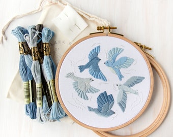 Meadowlark Embroidery Kit. DIY Embroidery. Three colors, two sizes. Easy, Beginner Embroidery Pattern with Supplies.
