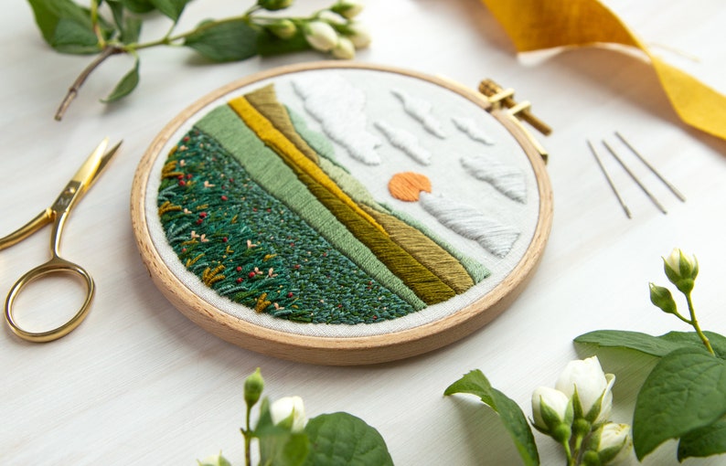 Mini Meadow Embroidery Pattern. DIY Embroidery Craft. Landscape Art Embroidery Hoop. Meadow Landscape Scene. Instant Download Pattern. image 3