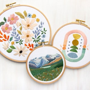 Wilder Collection Pattern Set. 3 Patterns including Mini-Mountain, Horizon, and Alpine Posy. Embroidery DIY Digital Download Patterns.