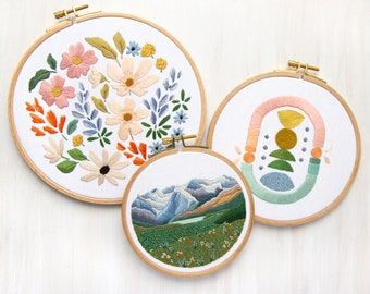 Wilder Collection Pattern Set. 3 Patterns including Mini-Mountain, Horizon, and Alpine Posy. Embroidery DIY Digital Download Patterns.