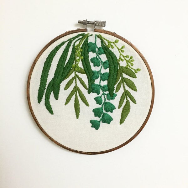 Green Botanical Embroidery Hoop Art, 6"